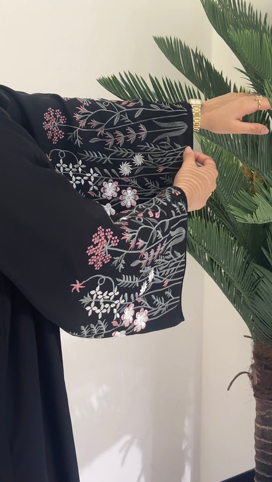 Abaya with Embroidered Sleeves and Piping Work" Z125
