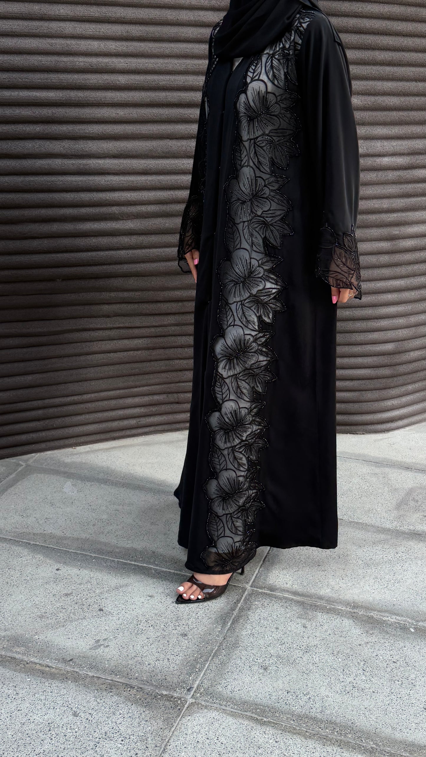 Luxury Black Floral Embroidered Abaya UAE | Zahidabi Dubai