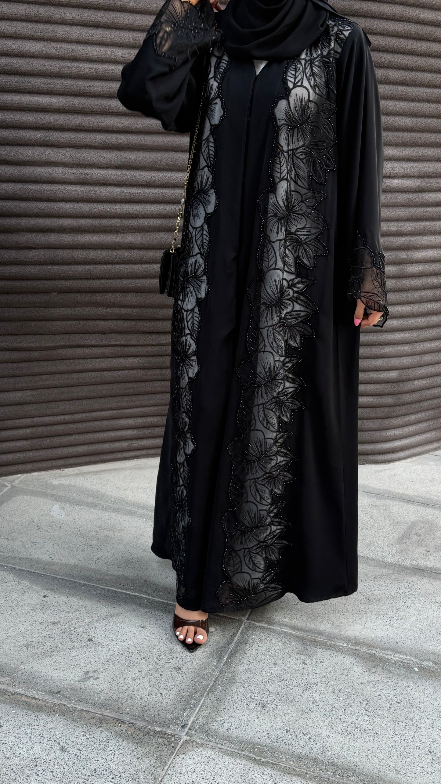 Luxury Black Floral Embroidered Abaya UAE | Zahidabi Dubai