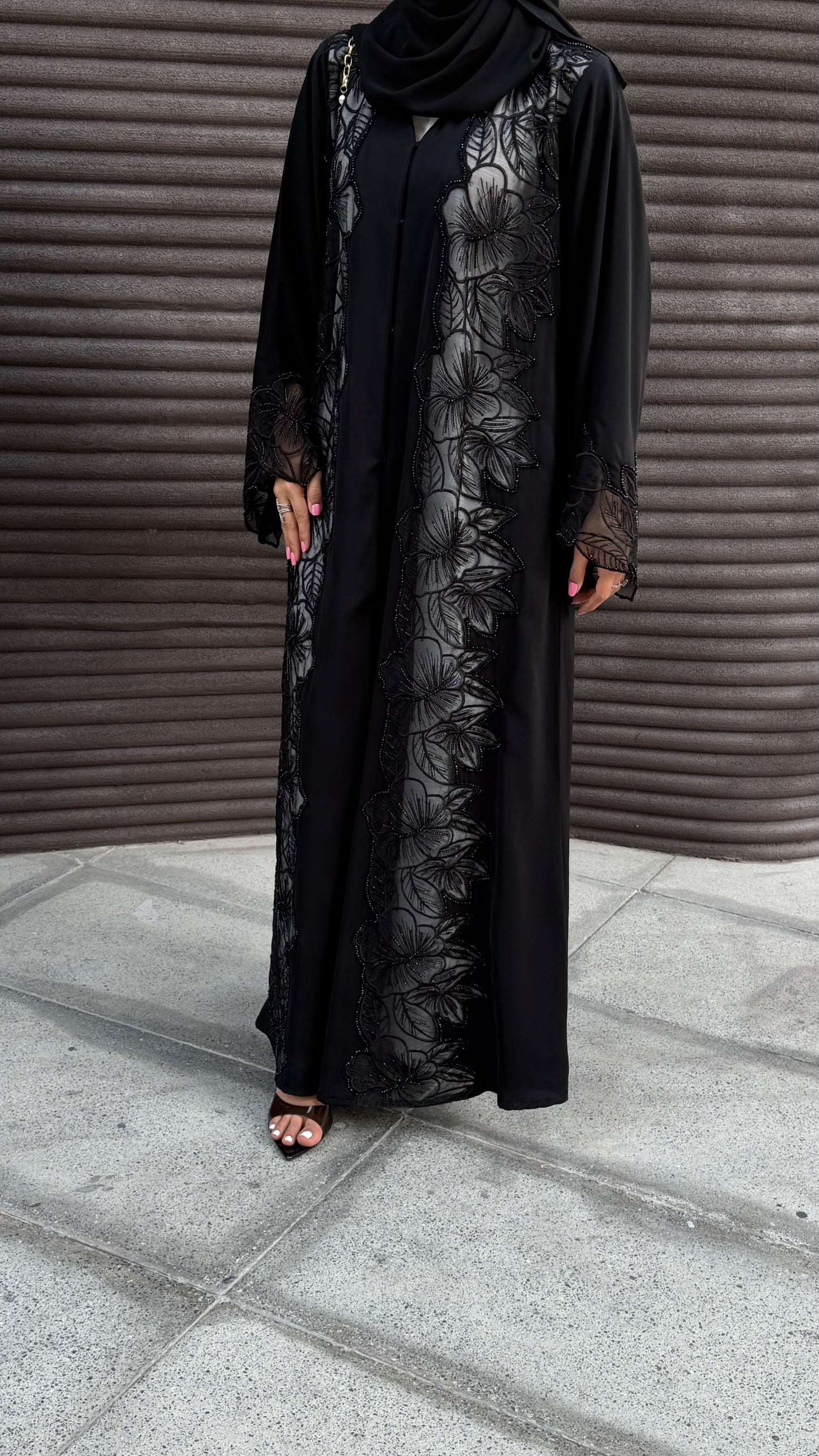Luxury Black Floral Embroidered Abaya UAE | Zahidabi Dubai