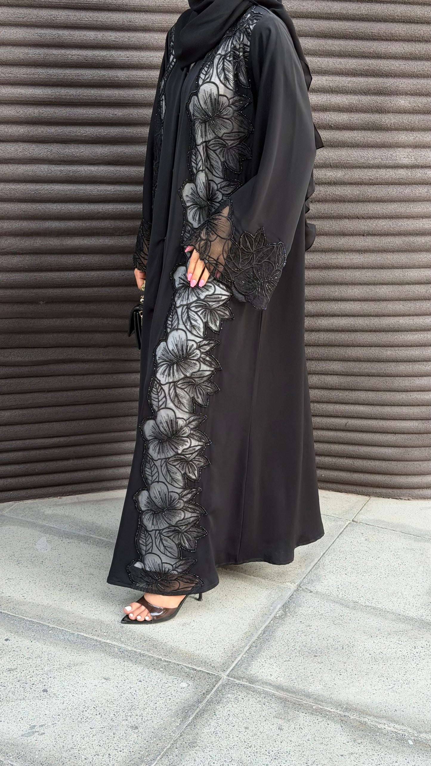 Luxury Black Floral Embroidered Abaya UAE | Zahidabi Dubai