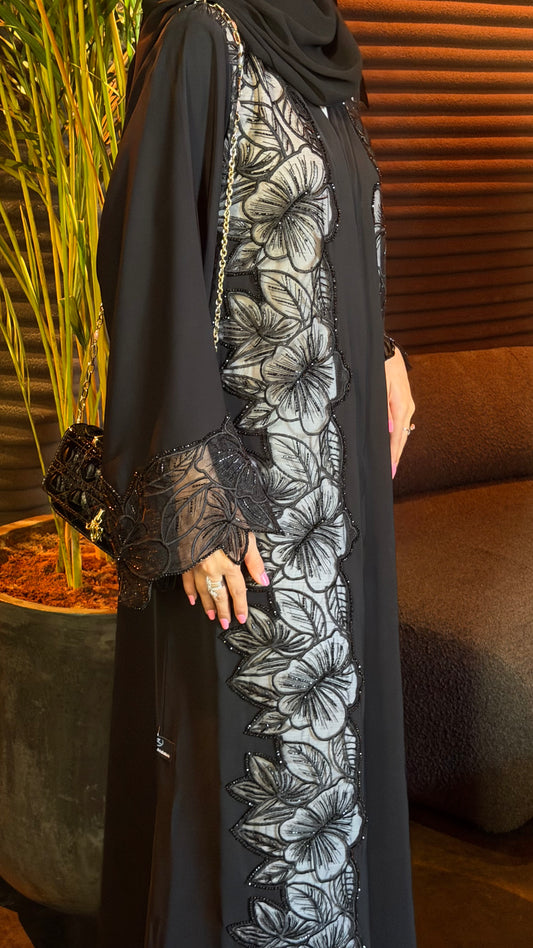 Luxury Black Floral Embroidered Abaya UAE | Zahidabi Dubai