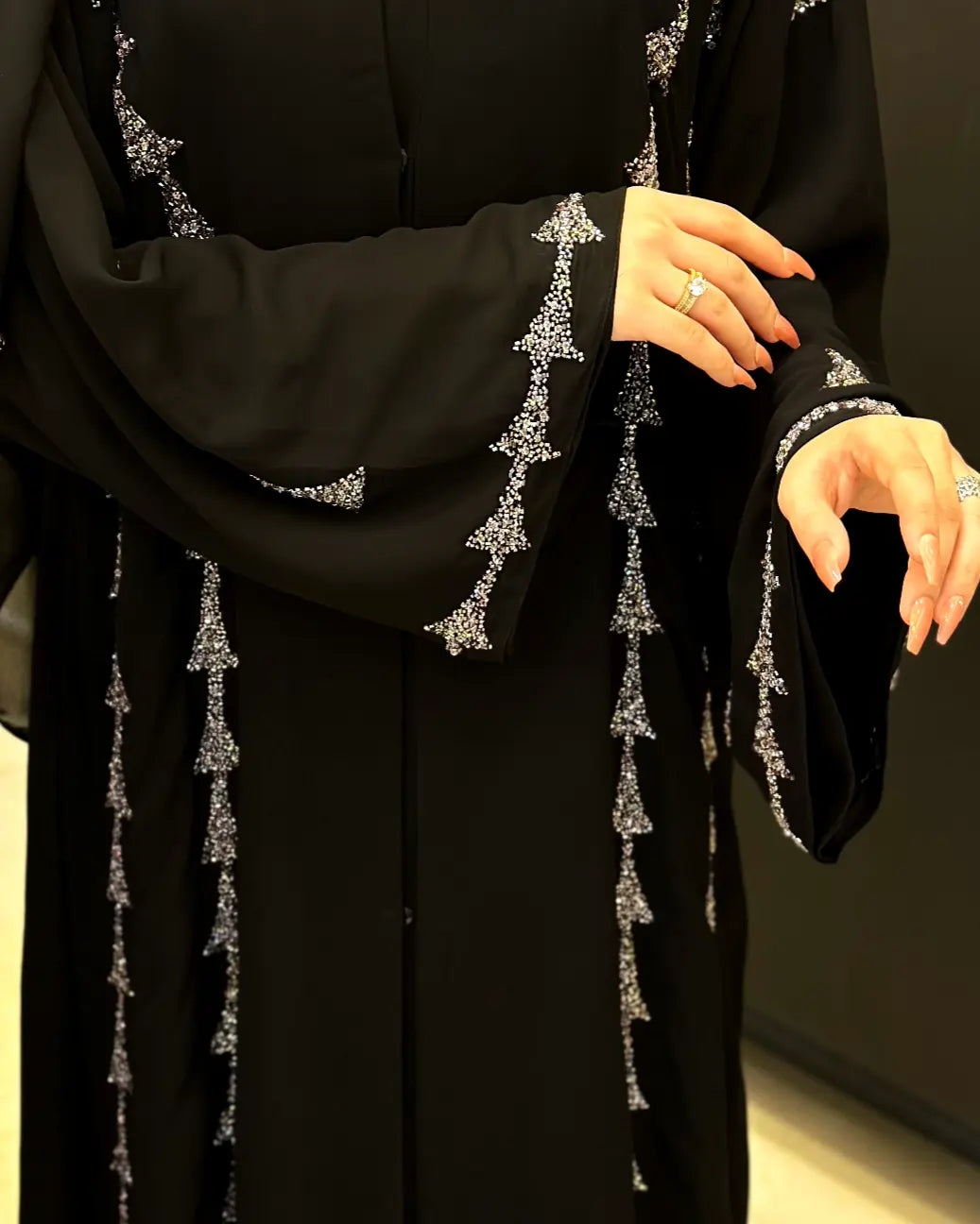 Party Wear Abaya with Rainbow Pink Handwork Z105