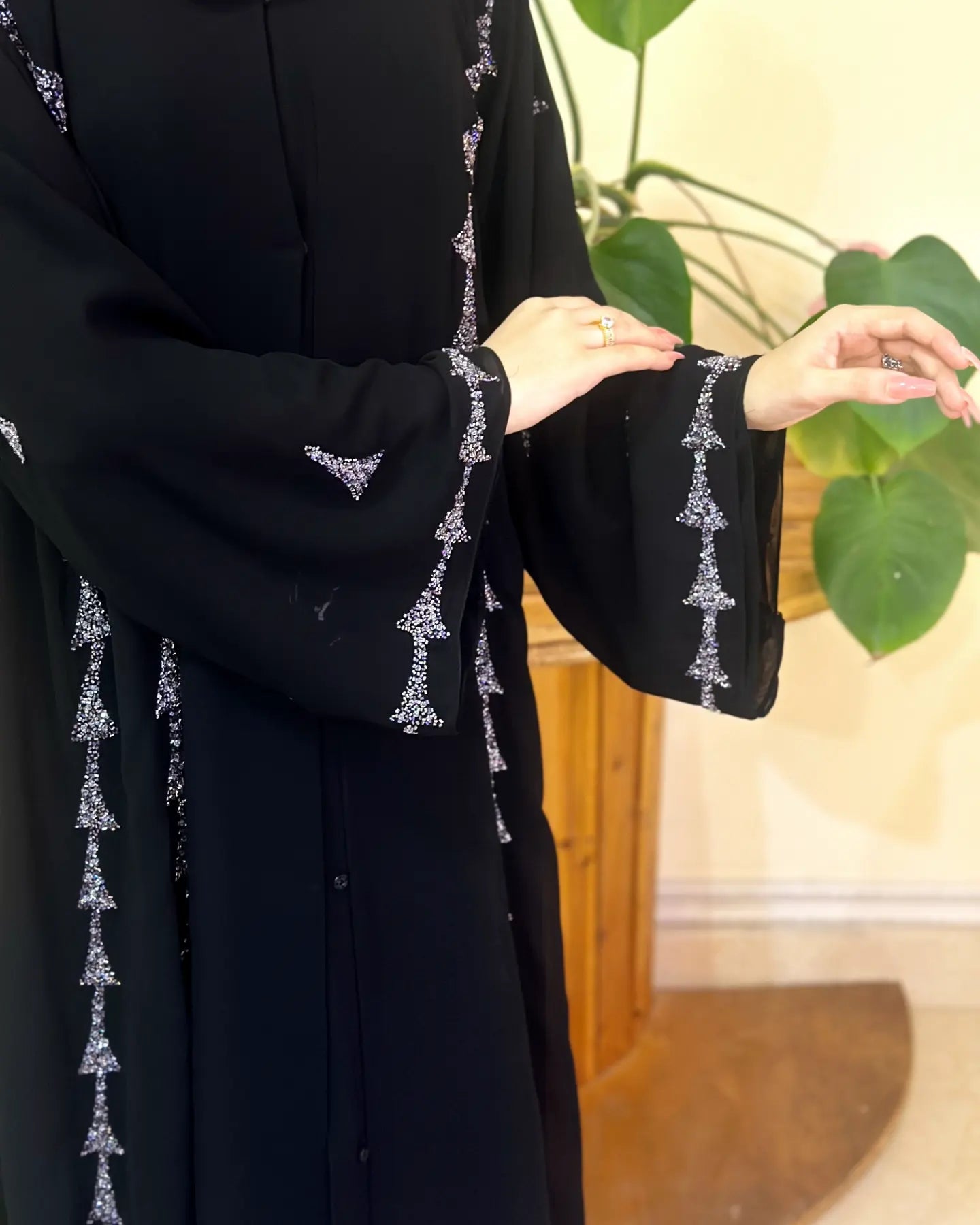 Party Wear Abaya with Rainbow Pink Handwork Z105