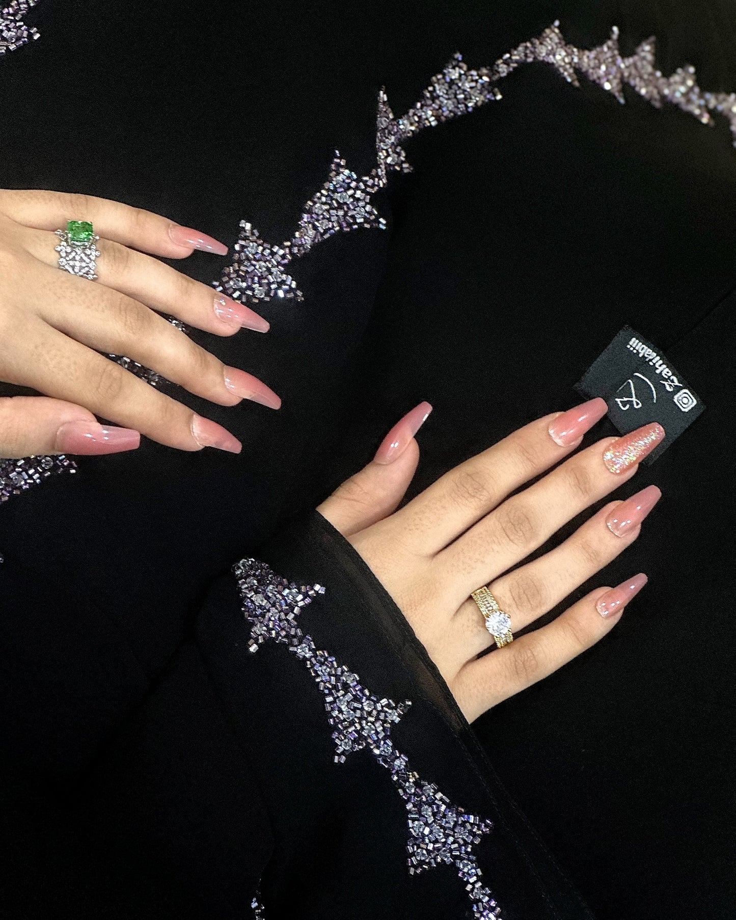 Party Wear Abaya with Rainbow Pink Handwork Z105