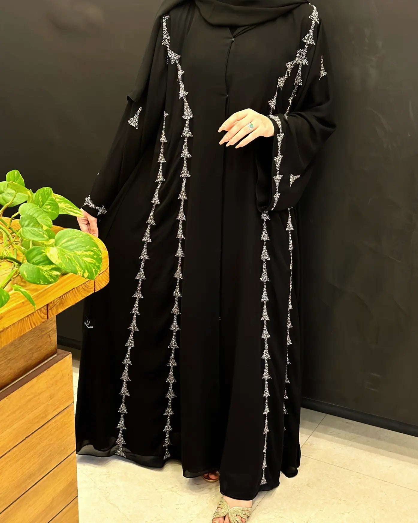 Party Wear Abaya with Rainbow Pink Handwork Z105