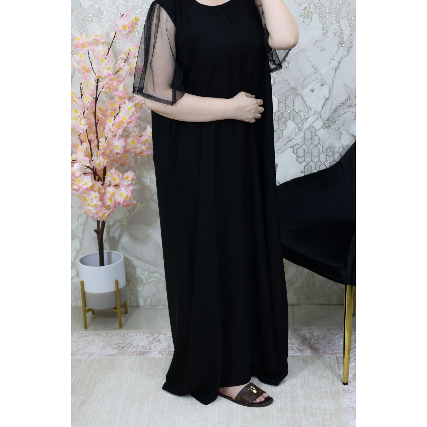Inner Abaya Dress Black in Nada fabric Z207