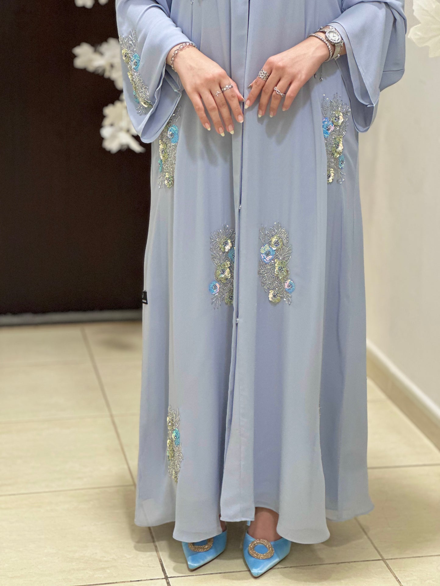 Graceful Blue Blossom Abaya
