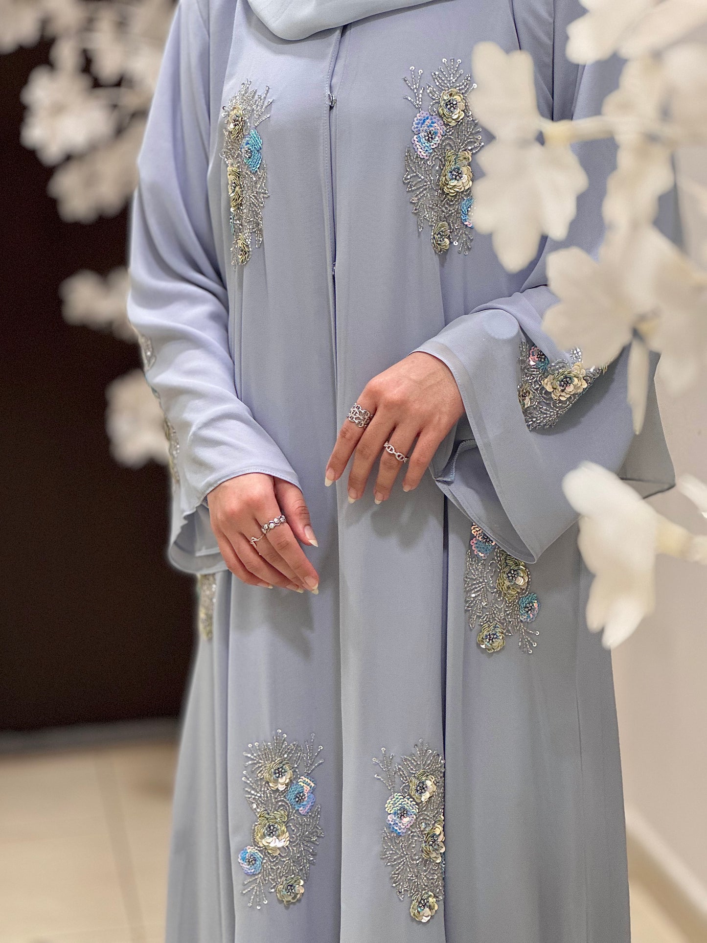 Graceful Blue Blossom Abaya