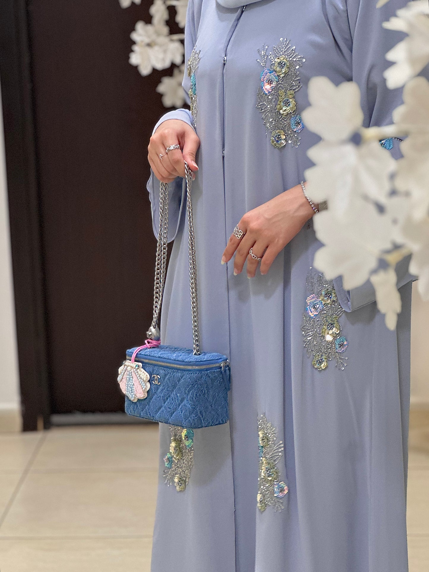 Graceful Blue Blossom Abaya