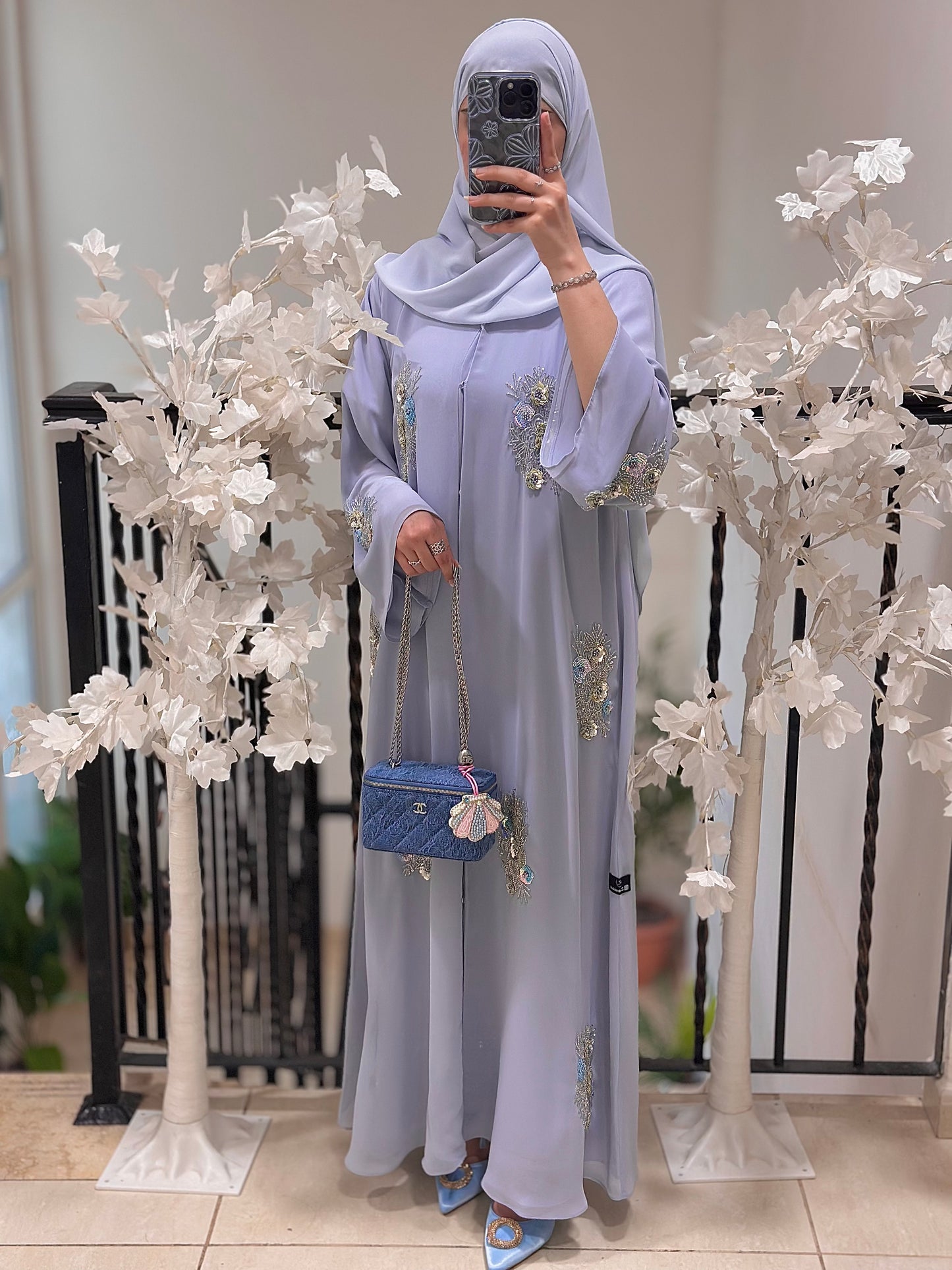 Graceful Blue Blossom Abaya