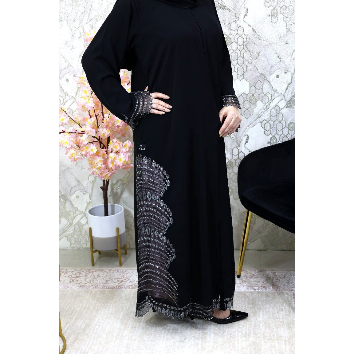 Black nada abaya with embroidery ZB111