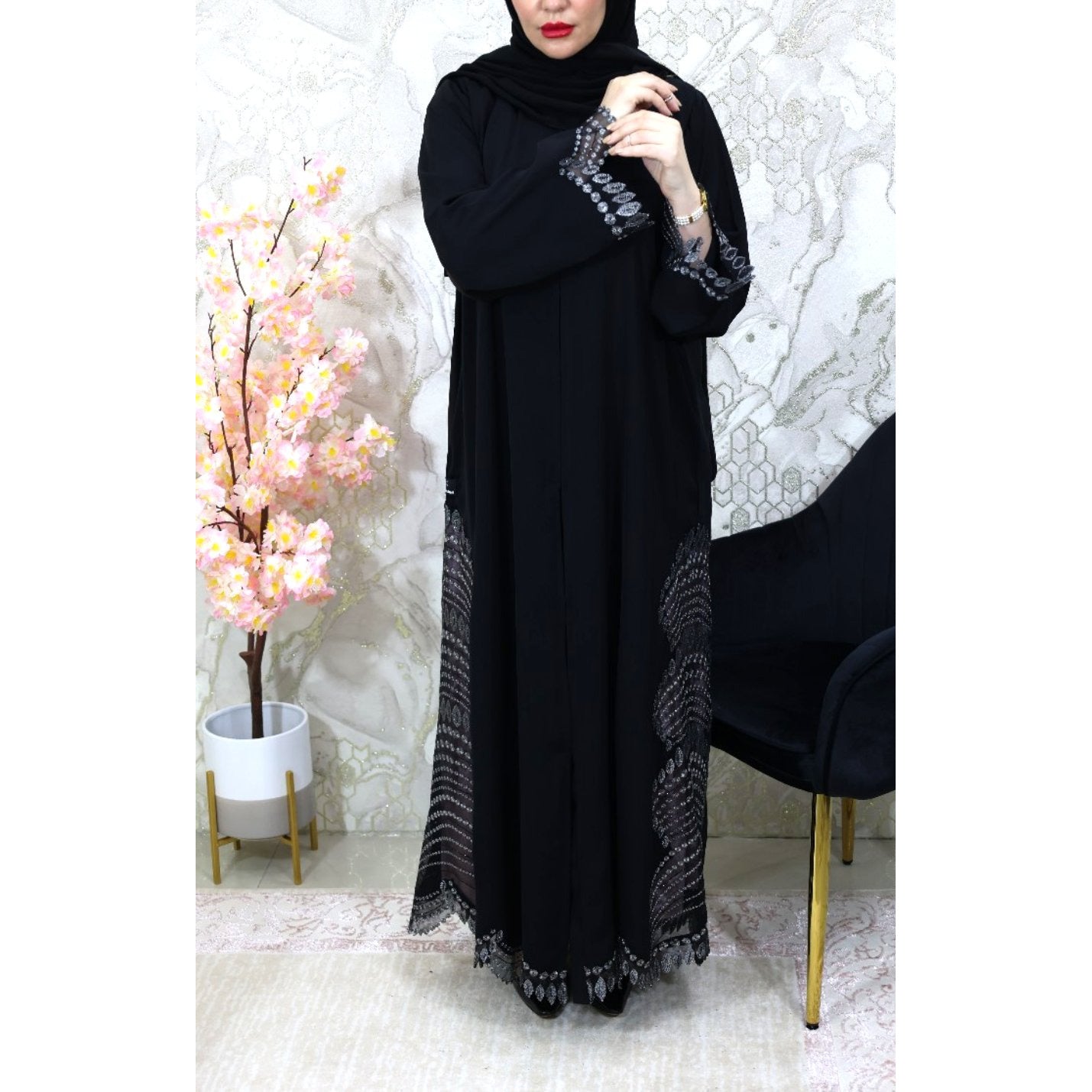 Black nada abaya with embroidery ZB111