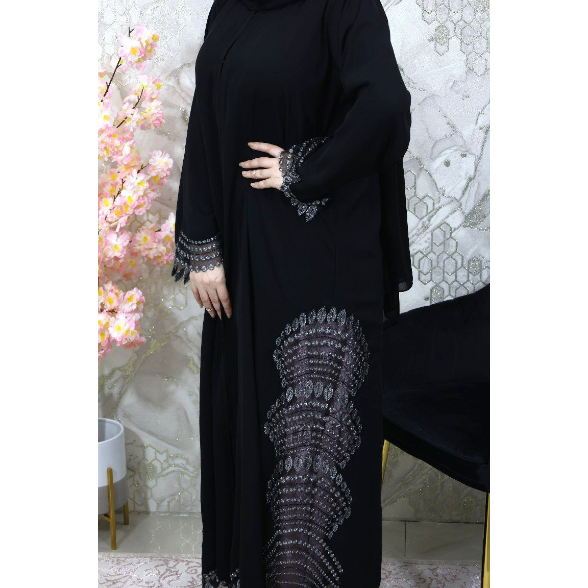 Black nada abaya with embroidery ZB111