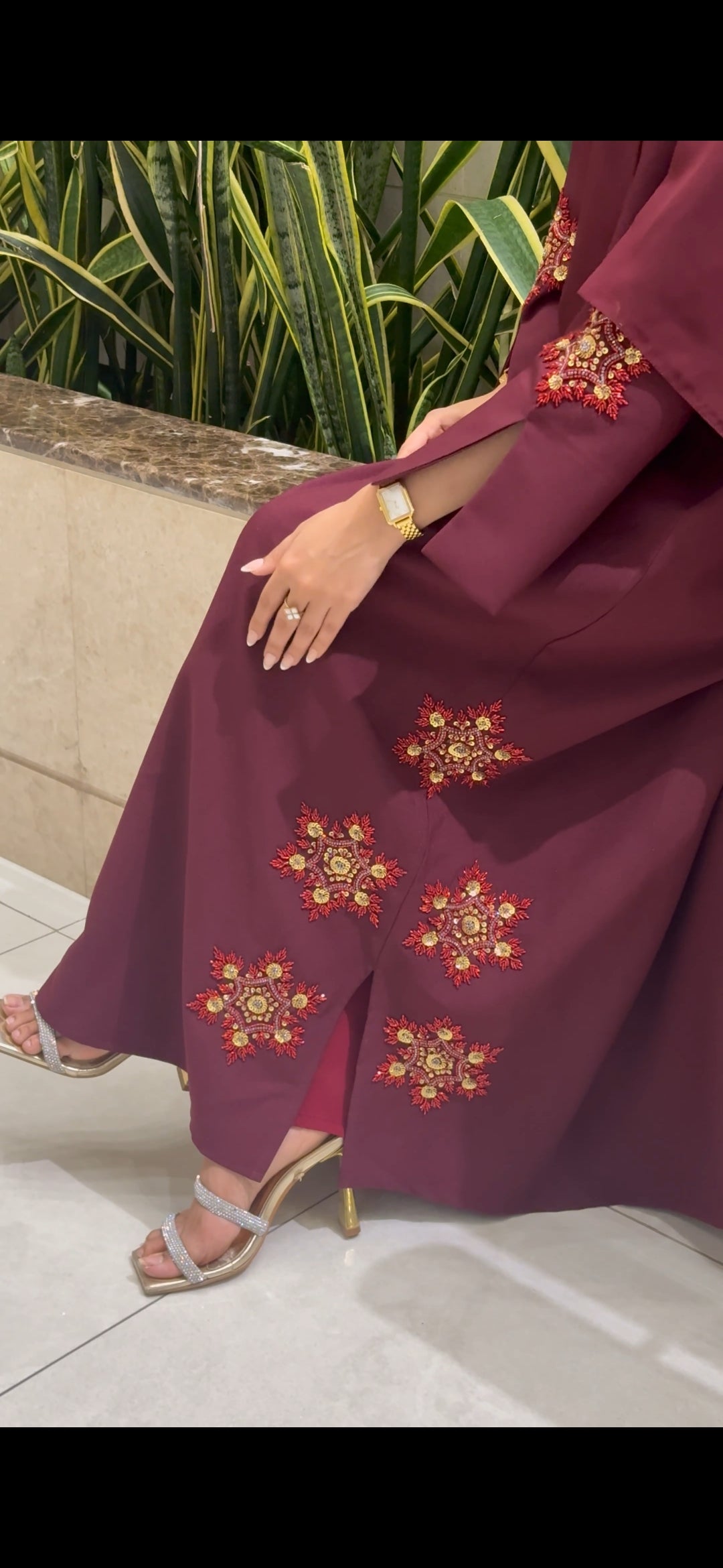 Premium Maroon Occasion Abaya | Stylish Embroidery Abaya