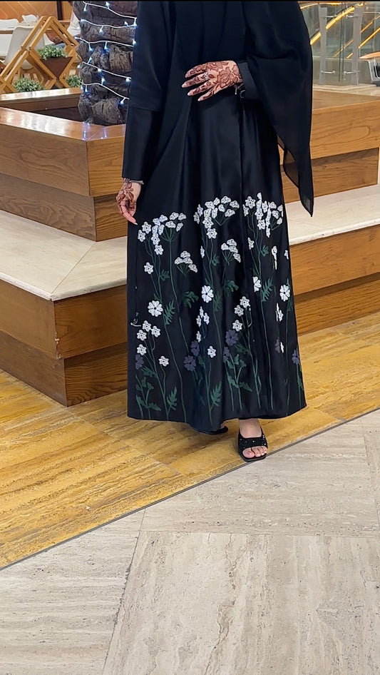 "Satin Abaya with Embroidery Design at the Bottom"Z122