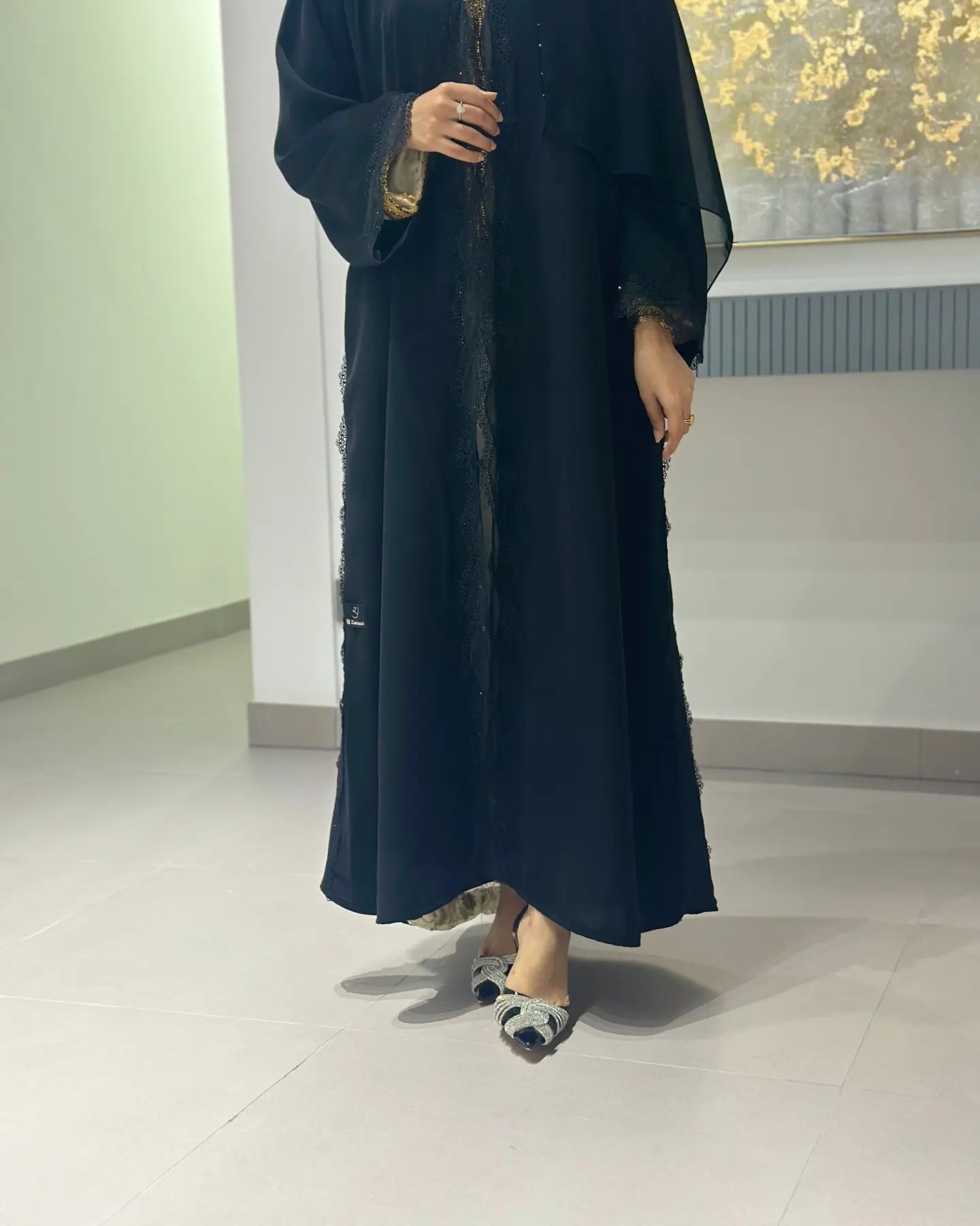 Nada Abaya with Dantel and Crystal Stone Work on Top Z126