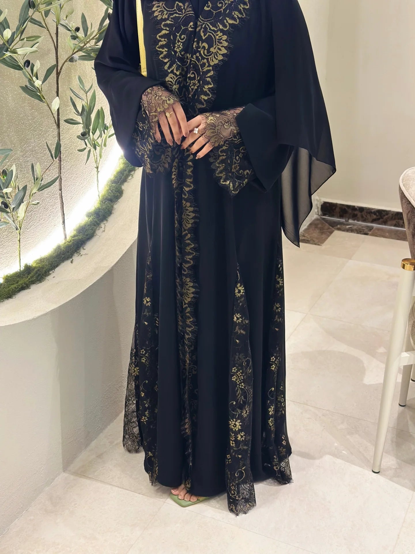 Luxury Brown/Black Abaya in Nada Fabric with Dantel | UAE Abaya Shop - Zahida bi 