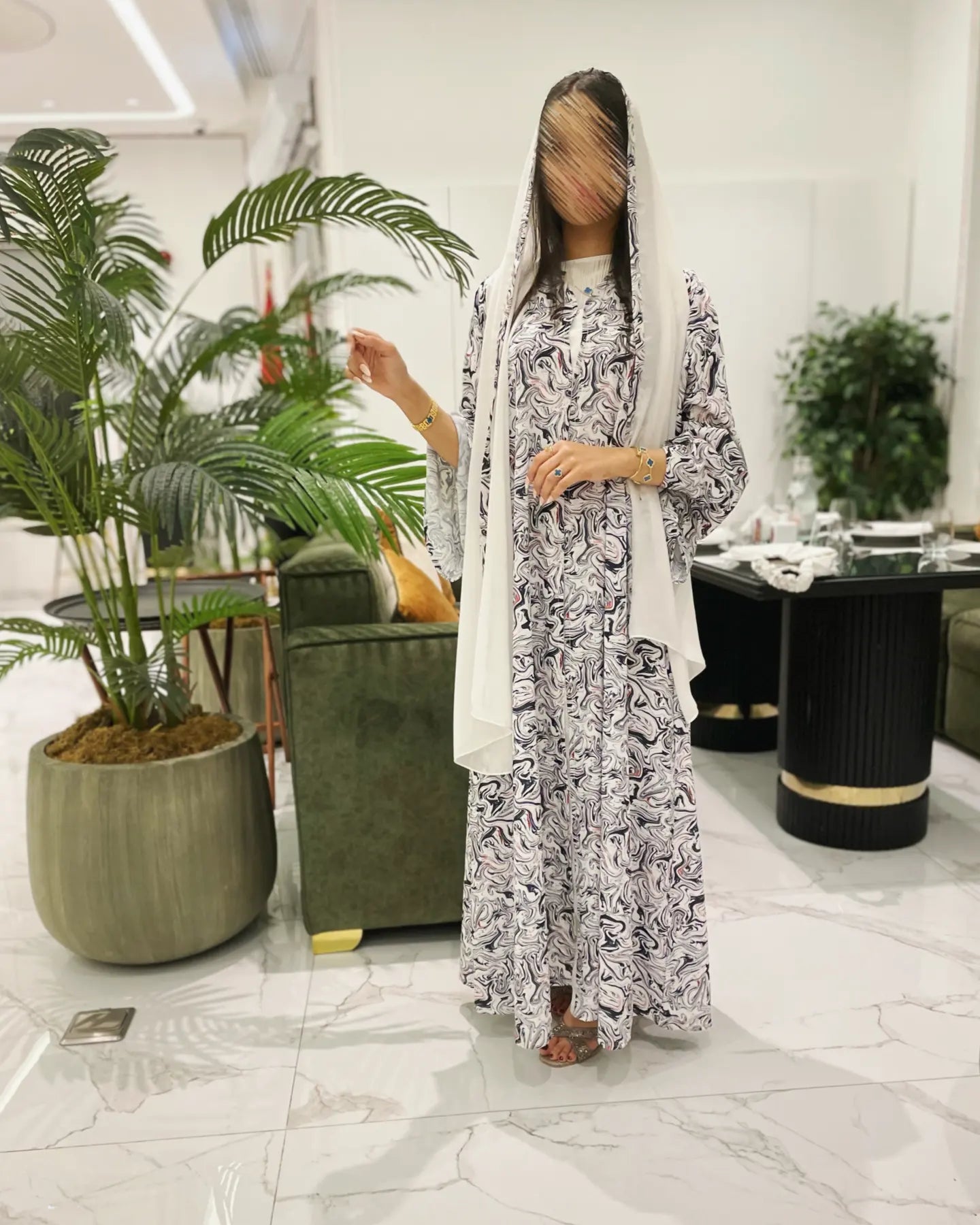 Printed Abaya in Soft, High-Quality Linen Z109