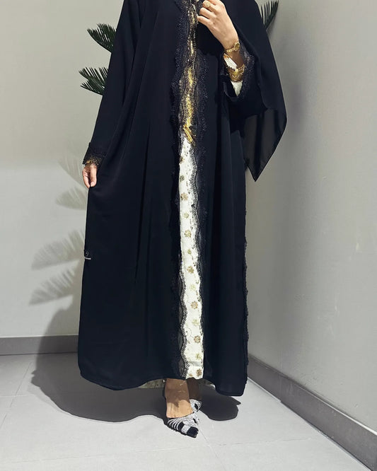Nada Abaya with Dantel and Crystal Stone Work on Top Z126