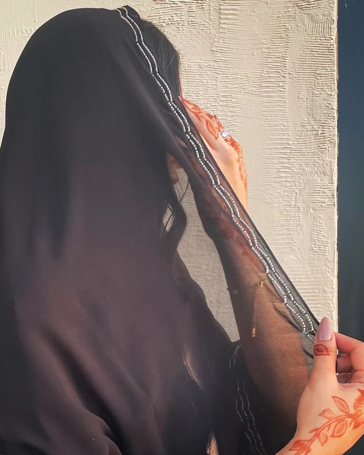 Black Nada abaya with rose gold sleeves work Z130