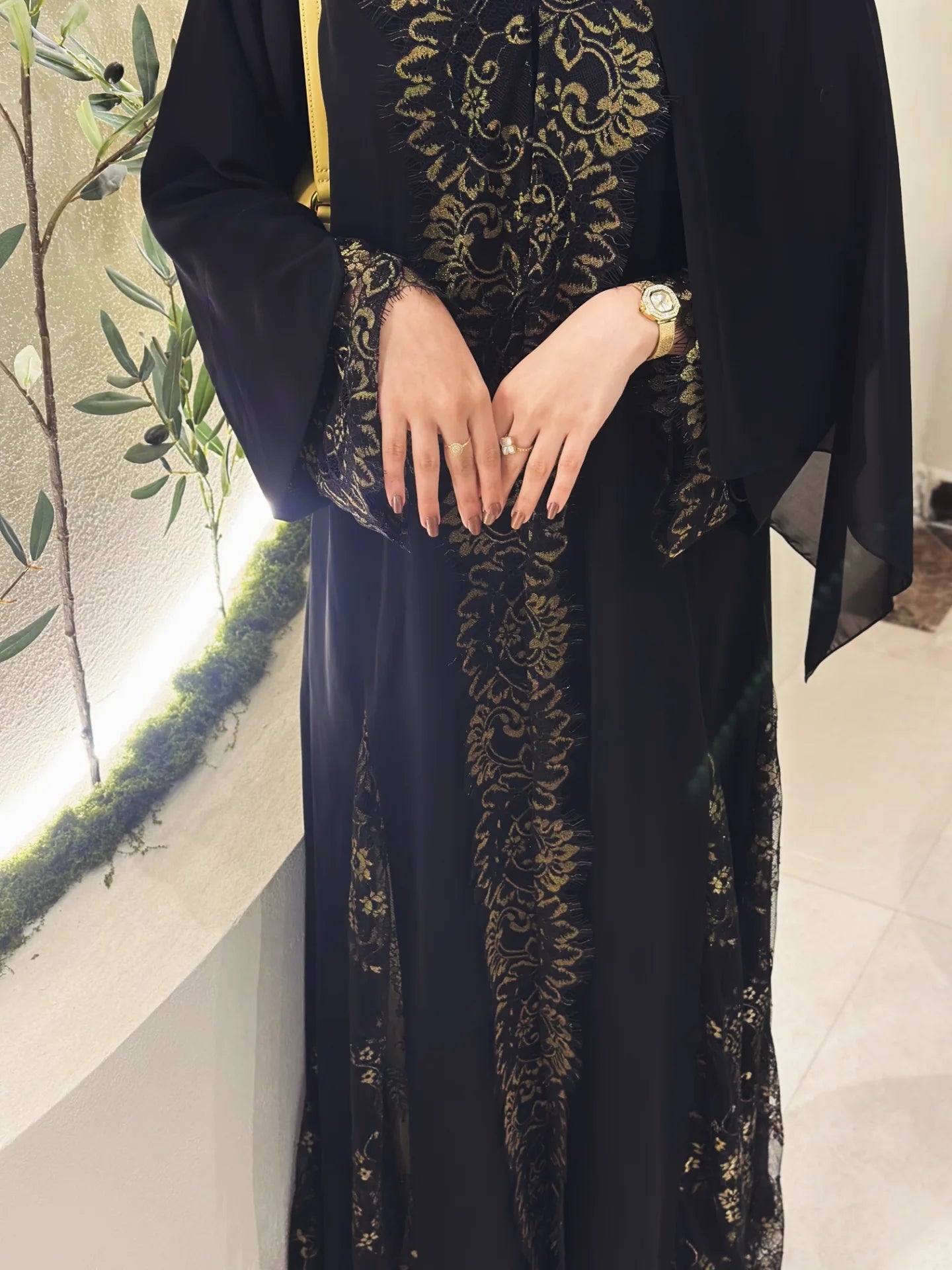 Luxury Brown/Black Abaya in Nada Fabric with Dantel | UAE Abaya Shop - Zahida bi 