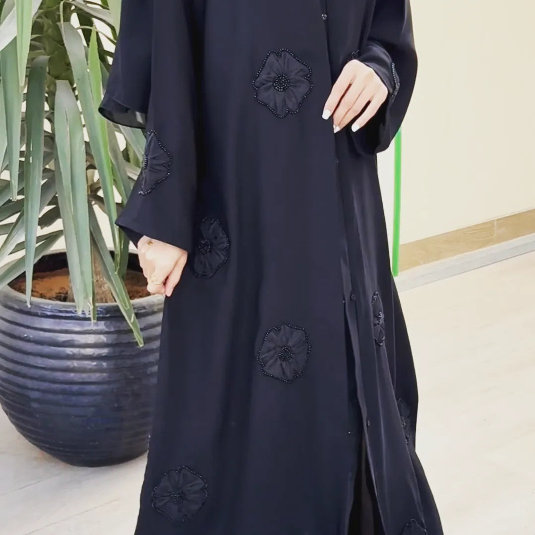 Abaya with organza floral design