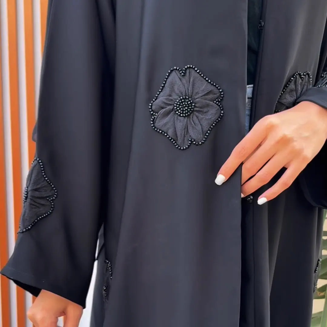 Abaya with organza floral design