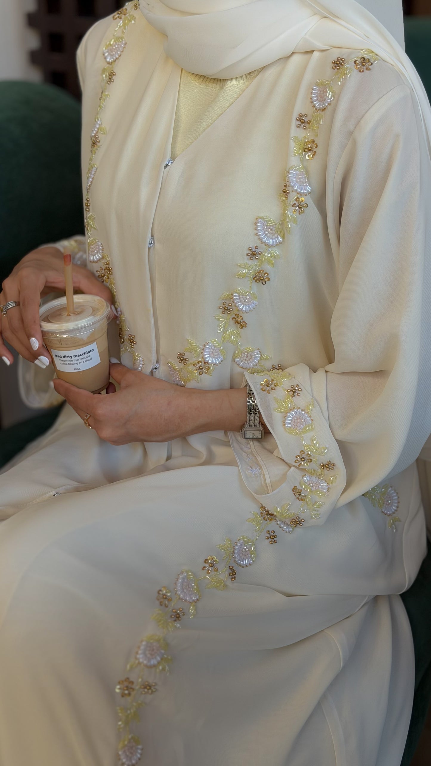 Timeless Bloom Premium Double Chiffon Handwork Abaya