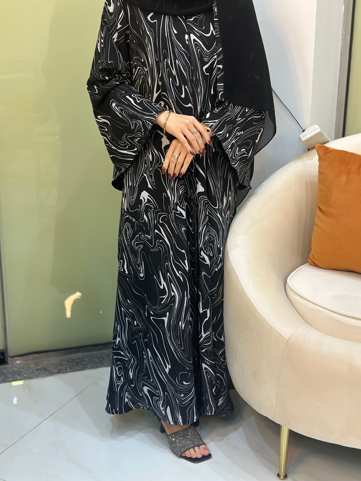 New Digital Print Chiffon Abaya Z118
