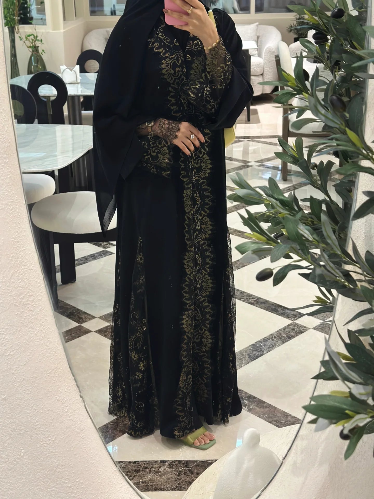 Luxury Brown/Black Abaya in Nada Fabric with Dantel | UAE Abaya Shop - Zahida bi 