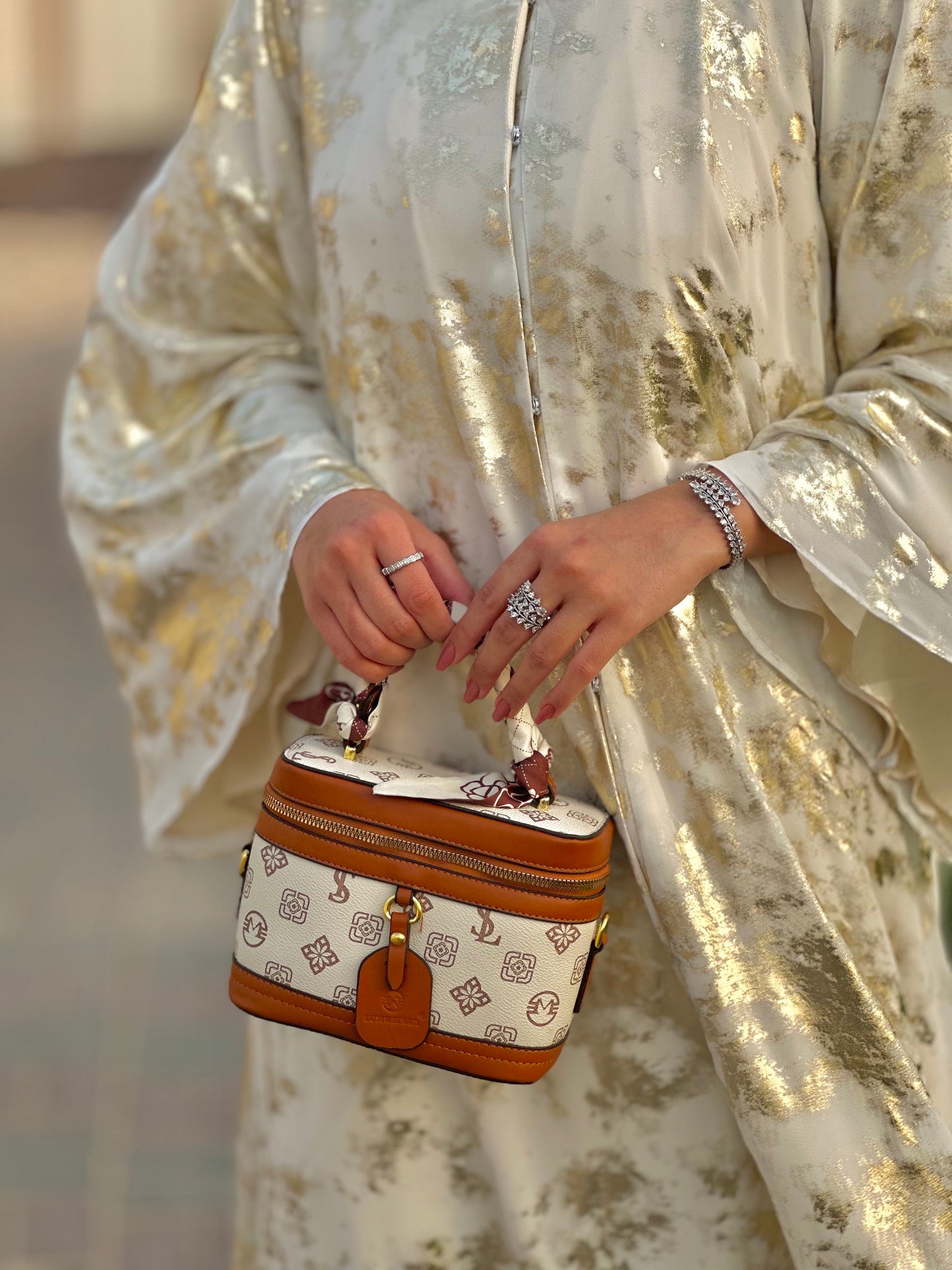 Light as Air, Rich in Detail – Gold Print Chiffon Abaya