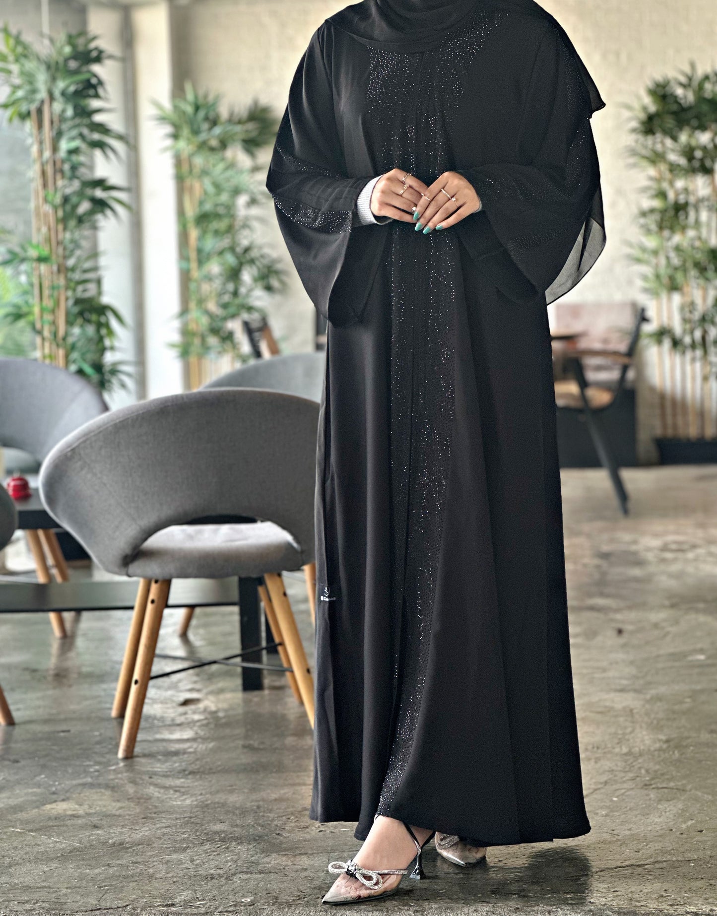 "Nada Abaya with Black Stone Work" Z120