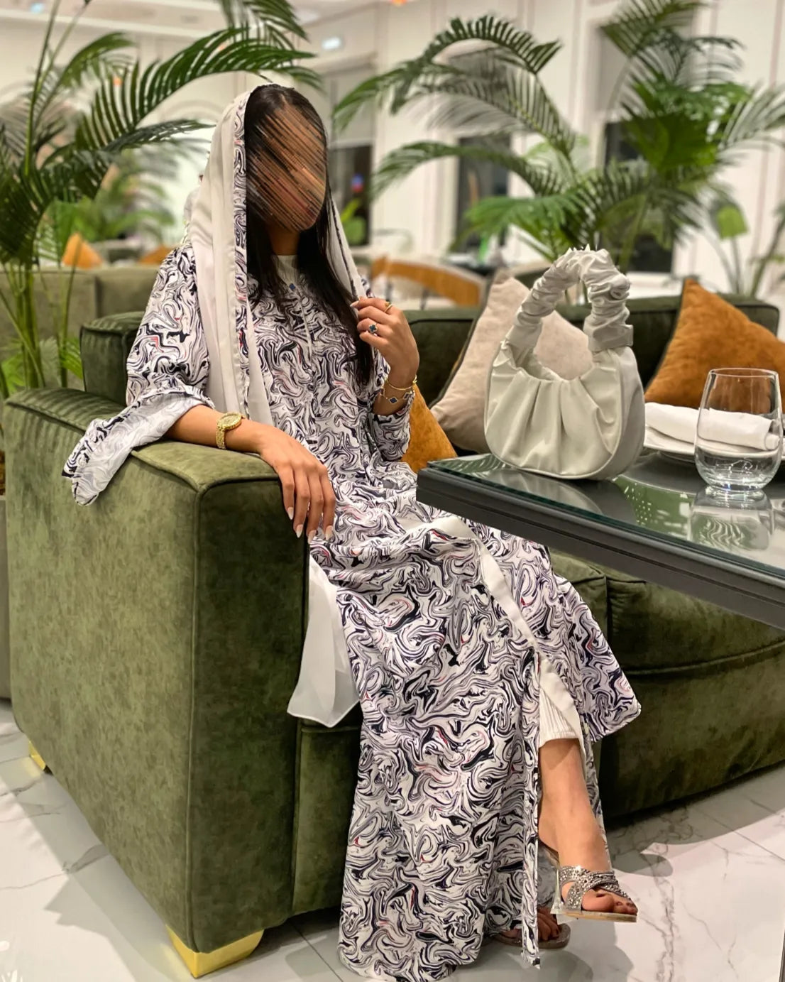 Printed Abaya in Soft, High-Quality Linen Z109