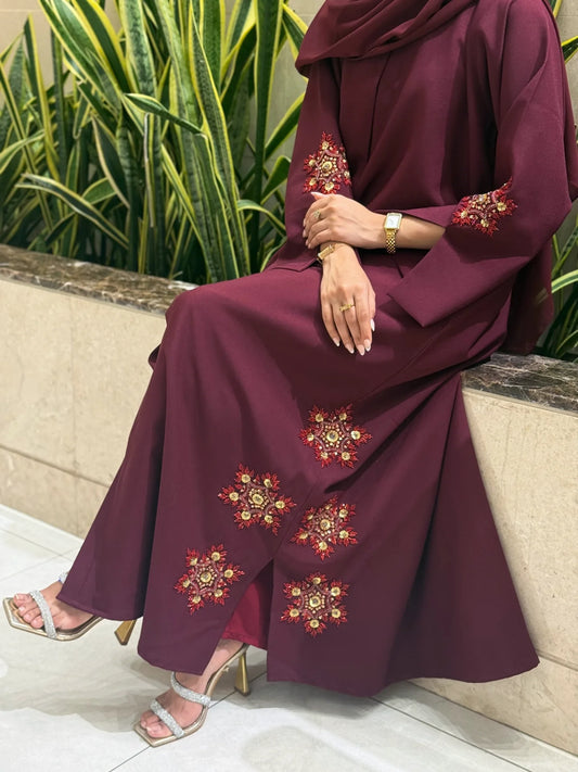 Premium Maroon Occasion Abaya | Stylish Embroidery Abaya