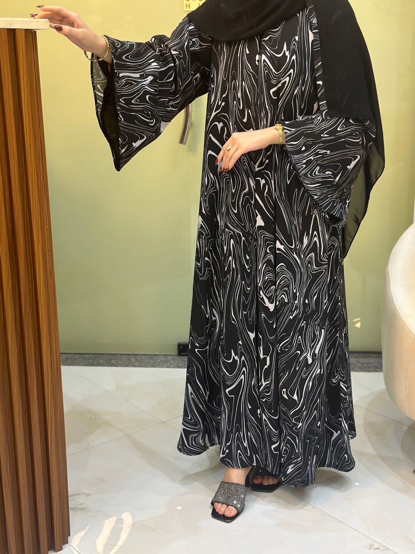 New Digital Print Chiffon Abaya Z118