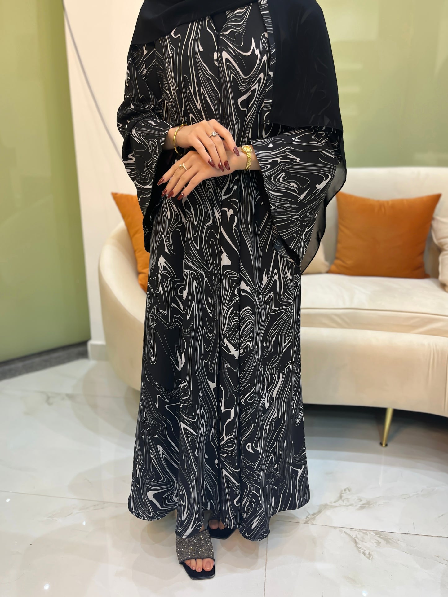 New Digital Print Chiffon Abaya Z118