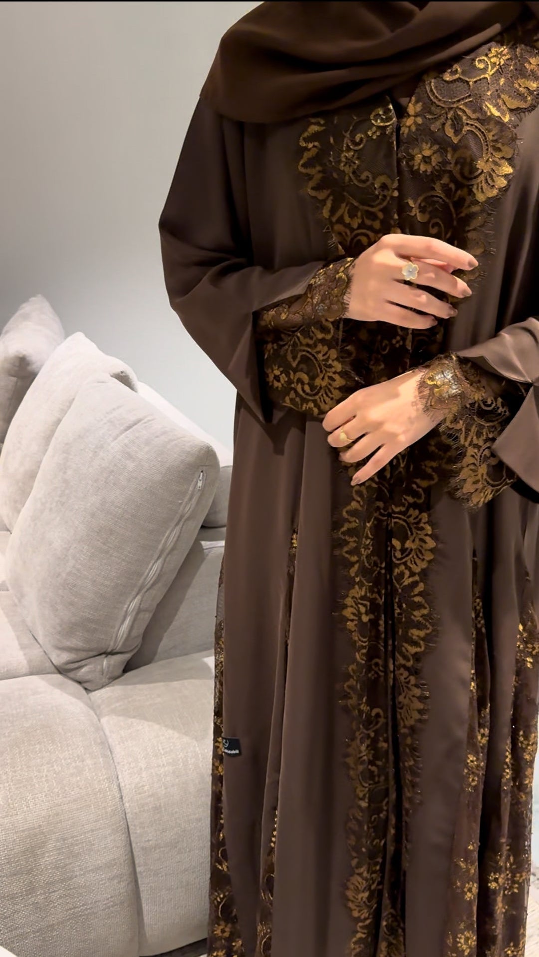 Luxury Brown Abaya in Nada Fabric with Dantel | UAE Abaya Shop - Zahida bi 