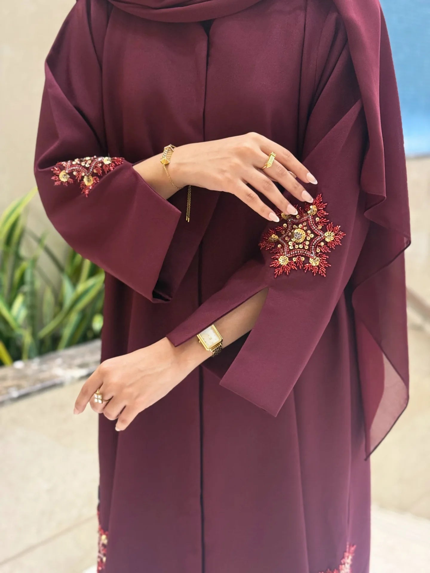 Premium Maroon Occasion Abaya | Stylish Embroidery Abaya