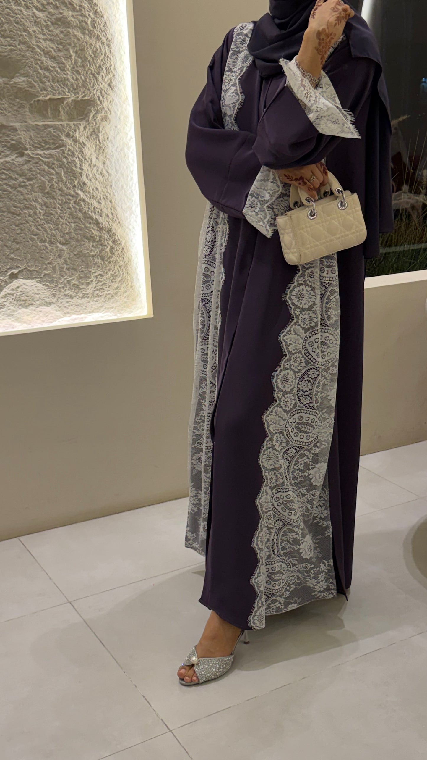 Premium Purple 💜 Lace Panel Zahidabi Abaya – Stylish Dubai Modest Wear