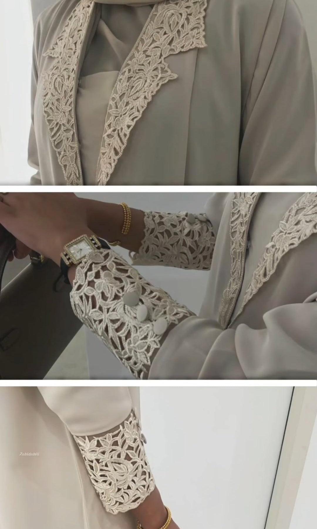 Luxury Beige Collar Abaya