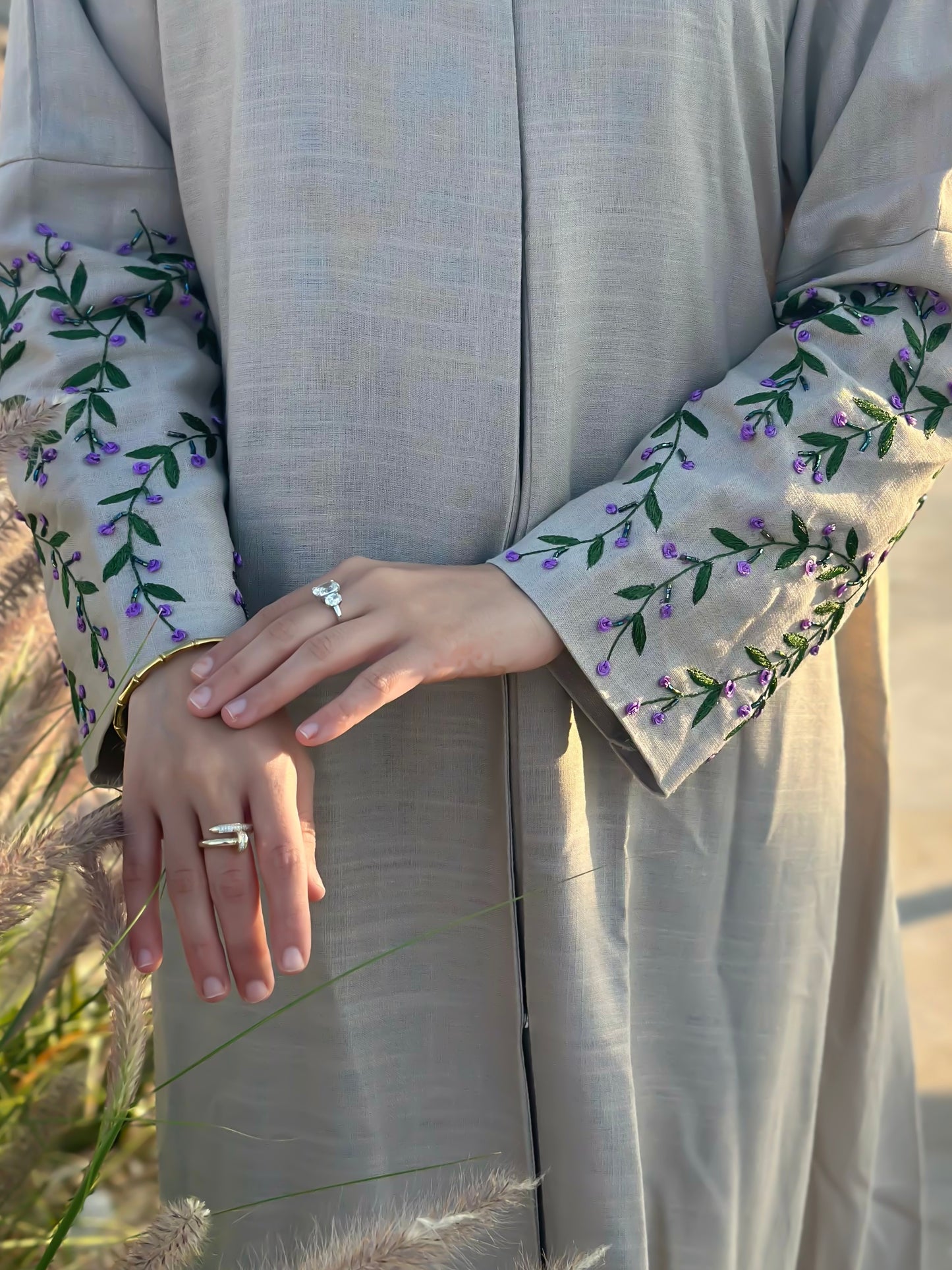 "Summer Wear Linen Abaya with Thread Handwork" Z117