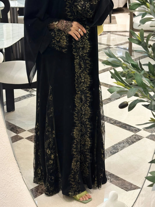 Luxury Brown/Black Abaya in Nada Fabric with Dantel | UAE Abaya Shop