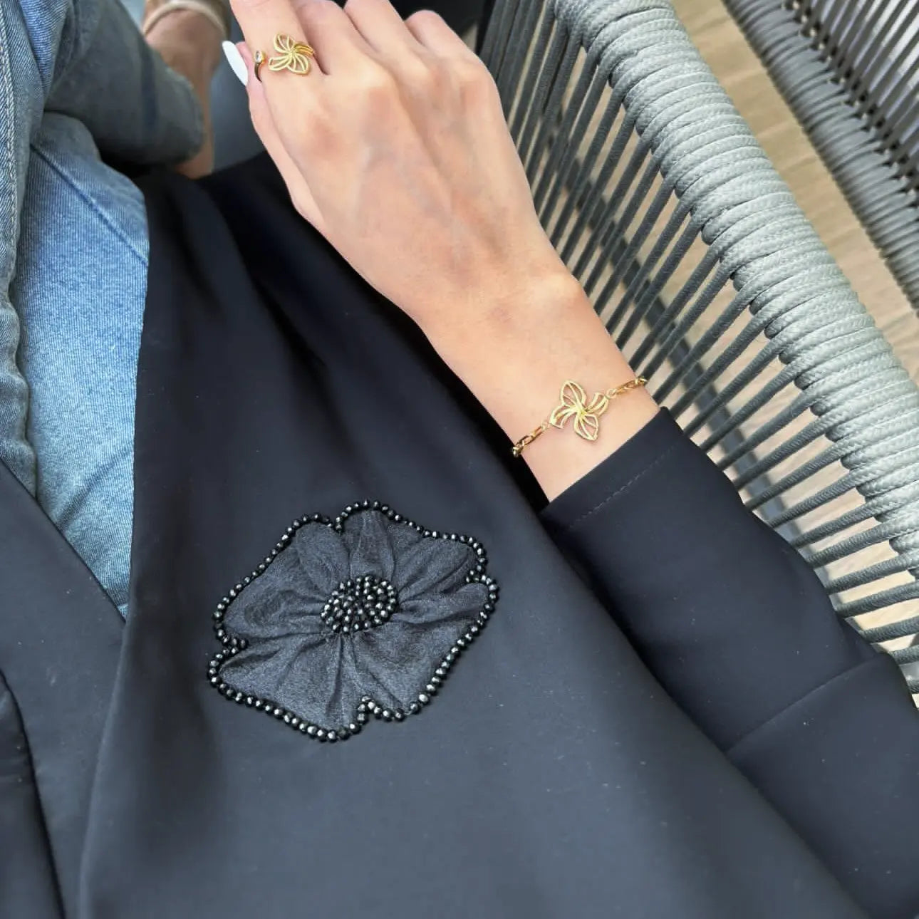 Abaya with organza floral design