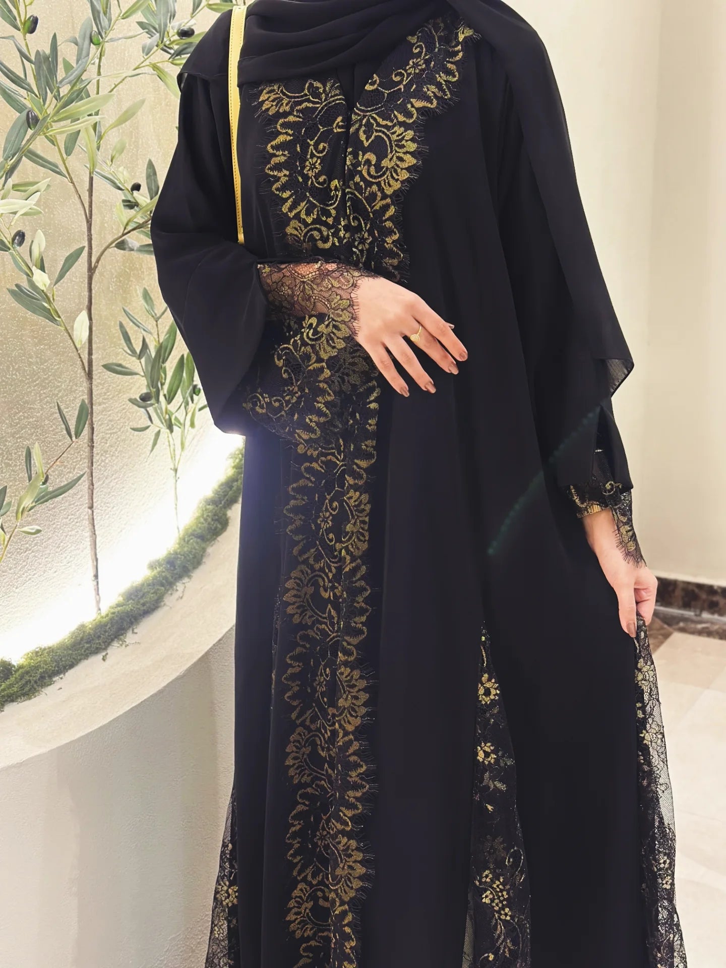 Luxury Brown/Black Abaya in Nada Fabric with Dantel | UAE Abaya Shop - Zahida bi 