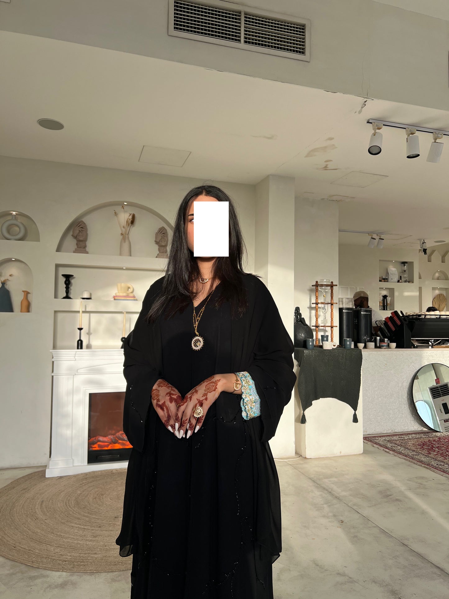 Black chiffon abaya with black handwork